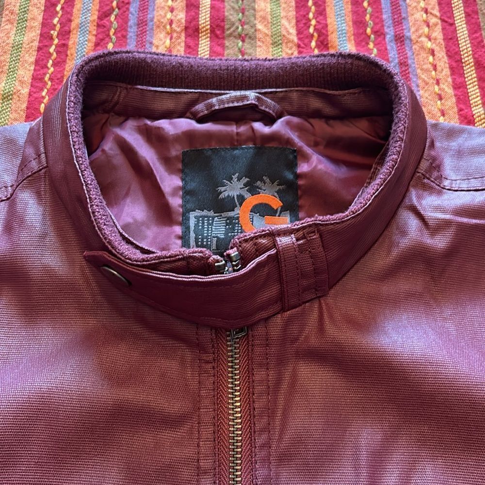 GUESS Burgundy Moto Jacket size Large - Picture 4 of 8